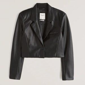 Cropped Vegan Leather Blazer